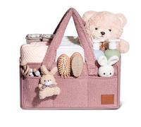 GABI STORE Nappy Caddy Organiser Changing Basket Baby Essentials Baby Hamper Basket Portable Travel Bag Luxury Soft Fabric Rabbit Key Ring Detachable Compartments Large Capacity Long Handles Pink