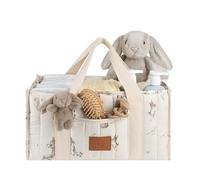 GABI STORE Nappy Caddy Organiser with Soft Bunny Charm, Vintage Bunny Classic Storybook Fabric Design in Neutral Colours for Boys and Girls, Perfect for Newborns, Baby Shower Gifts