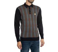 Gabicci Mens Multi Stripe Retro Knitted Polo (UK, Alpha, L, Regular, Regular, Black)