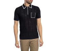 Gabicci Mens Striped Short Sleeve Knitted Polo (UK, Alpha, L, Regular, Regular, Navy)