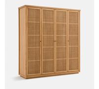 Gabin 4-Door Solid Pine and Cane Wardrobe Natural