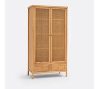 Gabin Solid Pine & Rattan 2-Door Wardrobe Natural
