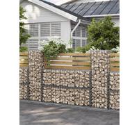 Gabion Baskets, Set Of 3 Heavy-Duty Cages Ideal For Medium-Height Garden Stone Walls, Mesh Design, Galvanised, Silver