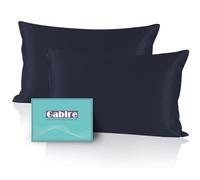 Gabire Mulberry Silk Pillow Cases Set of 2, Both Sides Real Silk Pillow Cover for Hair and Skin Cool Pillowcase Organic Silk Pillowcase 2 Pack with Hidden Zipper, Navy Blue, Queen (20"×30")