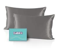 Gabire Mulberry Silk Pillow Cases Set of 2, Both Sides Real Silk Pillowcase for Hair and Skin, Prevent Acne, Organic, 2 Pack with Hidden Zipper, Grey, Standard (20"26")