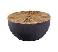 Gabo Coffee Table - Small Round Drum - Parquet Wood with Black Base