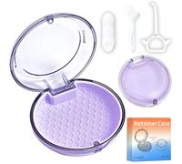 Gaboolo Retainer Case Slim Aligner Case with Vent Holes Cute Dental Brace Box with Retainer Removal Tool and Brush Compatible with Night Guard and Mouth Guard (Clear Purule)