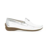 Gabor California wide fitting white leather loafers with silver trim