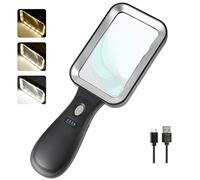 GABORISH Large Magnifying Glass with Light, 10X Magnifier with Light, 30LED Magnifying Glasses for Reading with 3 Modes, USB Rechargeable Hand Held Magnifier for Seniors Reading, Inspection, Coins