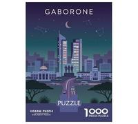 Gaborone Botswana Cityscape Poster 1000 Piece Jigsaw Puzzle, Old Europe Travel Artwork, Decorative Artwork, Matte Printed Jigsaw, Family Night Game for Adults, 52x38cm/1000pcs