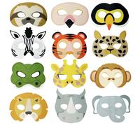 Gabrella 12 Pack Jungle Animal Masks, Felt Mask Party Bag Fillers for Kids, Zoo Animals Cartoon Masks, Jungle Safari Party Decorations for Woodland Animal Theme Birthday