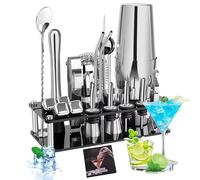 Gabrella Cocktail Shakers Set, 23PCS Cocktail Set, Cocktail Making Kit with 750ml Boston Shaker, Strainer, Jigger, Mixing Spoon, Tongs, Bottle Stoppers, Opener, Recipes for Drink Mixing, Home, Bar