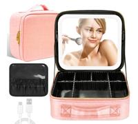 Gabrella Makeup Bag, Travel Makeup Bag with LED Mirror, Cosmetic Bag Make up Organizer Bag Portable Makeup Case, Adjustable Brightness in 3 Color Modes, Waterproof Makeup Vanity Case for Women