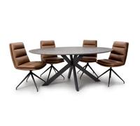 gabri brown dining table oval with 6 nobo tan chairs