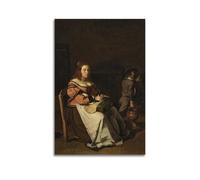 Gabriel Metsu A Young Woman at Her Toilet with A Maid Art Poster Premium Canvas Print Wall Paintings Stylish Room Decor for Indoor Home Space 12x18inch(30x45cm)