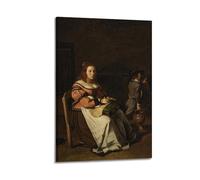 Gabriel Metsu A Young Woman at Her Toilet with A Maid Art Poster Premium Canvas Print Wall Paintings Stylish Room Decor for Indoor Home Space 12x18inch(30x45cm)