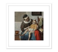 Gabriel Metsu The Sick Child Painting 8X8 Inch Square Wooden Framed Wall Art Print Picture with Mount Artery8 White One Size