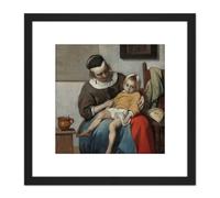 Gabriel Metsu The Sick Child Painting 8X8 Inch Square Wooden Framed Wall Art Print Picture with Mount Artery8 Black One Size