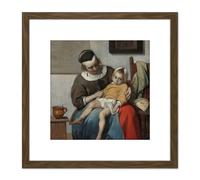 Gabriel Metsu The Sick Child Painting 8X8 Inch Square Wooden Framed Wall Art Print Picture with Mount Artery8 Brown One Size