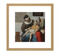 Gabriel Metsu The Sick Child Painting 8X8 Inch Square Wooden Framed Wall Art Print Picture with Mount Artery8 Light Oak One Size