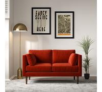 Gabriela Modern Velvet 2 Seater Feather Sofa with Dark Wood Legs Flame