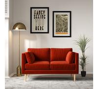 Gabriela Modern Velvet 2 Seater Feather Sofa with Light Wood Legs Flame