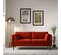 Gabriela Modern Velvet 3 Seater Feather Sofa with Dark Wood Legs Flame
