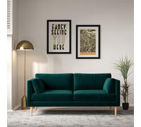 Gabriela Modern Velvet 3 Seater Feather Sofa with Light Wood Legs Peacock Green