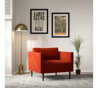 Gabriela Modern Velvet Armchair with Dark Wood Legs & Feather Fillings Flame