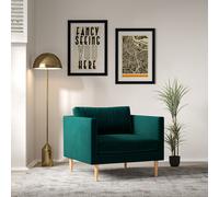 Gabriela Modern Velvet Armchair with Light Wood Legs & Feather Fillings Peacock Green