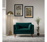 Gabriela Modern Velvet Snuggle Chair with Dark Wood Legs & Feather Fillings Peacock Green