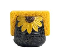 Yellow Sunflower Sponge Holder - Ceramic Kitchen Sink Caddy & Organizer