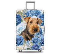 GABSHAIM Airedale Terrier Dog Luggage Cover Blue Rose Suitcase Protector Washable Elastic Baggage Cover, Multi-Airedale, S ( Fit 18-21" Luggage )