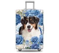 GABSHAIM Airedale Terrier Dog Luggage Cover Blue Rose Suitcase Protector Washable Elastic Baggage Cover, Multi-Australian Shepherd 2, S ( Fit 18-21" Luggage )