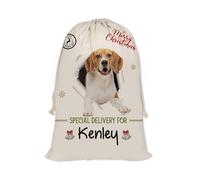 GABSHAIM Christmas Santa Sack with Beagle Dog Custom Name Large Cotton Linen Santa Bag Special Delivery for Family Friend Xmas Decor 19.5 x 27.5 Inch Style 2