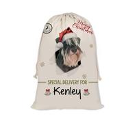 GABSHAIM Christmas Santa Sack with Black And White Miniature Schnauzer Dog Custom Name Large Cotton Linen Santa Bag Special Delivery for Family Friend Xmas Decor 19.5 x 27.5 Inch
