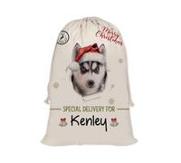 GABSHAIM Christmas Santa Sack with Black German Shepherd Dog Custom Name Large Cotton Linen Santa Bag Special Delivery for Family Friend Xmas Decor 12 x 15 Inch Style 2