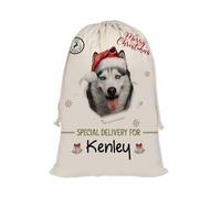 GABSHAIM Christmas Santa Sack with Black German Shepherd Dog Custom Name Large Cotton Linen Santa Bag Special Delivery for Family Friend Xmas Decor 19.5 x 31.5 Inch Style 1