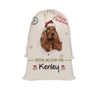 GABSHAIM Christmas Santa Sack with Cocker Dog Custom Name Large Cotton Linen Santa Bag Special Delivery for Family Friend Xmas Decor 12 x 15 Inch Style 3
