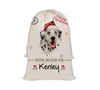 GABSHAIM Christmas Santa Sack with Dalmatian Dog Custom Name Large Cotton Linen Santa Bag Special Delivery for Family Friend Xmas Decor 19.5 x 31.5 Inch Style 1