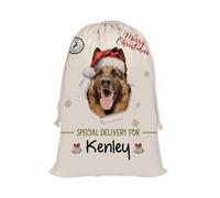 GABSHAIM Christmas Santa Sack with German Shepherd Dog Custom Name Large Cotton Linen Santa Bag Special Delivery for Family Friend Xmas Decor 19.5 x 27.5 Inch Style 2
