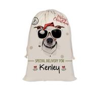 GABSHAIM Christmas Santa Sack with Jack Russell Terrier Dog Custom Name Large Cotton Linen Santa Bag Special Delivery for Family Friend Xmas Decor 12 x 15 Inch Style 2