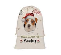 GABSHAIM Christmas Santa Sack with Jack Russell Terrier Puppy Dog Custom Name Large Cotton Linen Santa Bag Special Delivery for Family Friend Xmas Decor 12 x 15 Inch Style 2