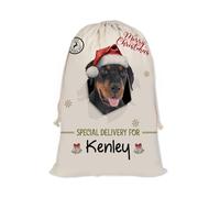 GABSHAIM Christmas Santa Sack with Puppy Doberman Dog Custom Name Large Cotton Linen Santa Bag Special Delivery for Family Friend Xmas Decor 12 x 15 Inch