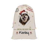 GABSHAIM Christmas Santa Sack with Shiba Inu Dog Custom Name Large Cotton Linen Santa Bag Special Delivery for Family Friend Xmas Decor 12 x 15 Inch Style 2