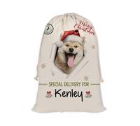 GABSHAIM Christmas Santa Sack with Shiba Inu Dog Custom Name Large Cotton Linen Santa Bag Special Delivery for Family Friend Xmas Decor 12 x 15 Inch Style 1