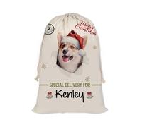 GABSHAIM Christmas Santa Sack with Welsh Corgi Pembroke Dog Custom Name Large Cotton Linen Santa Bag Special Delivery for Family Friend Xmas Decor 19.5 x 27.5 Inch