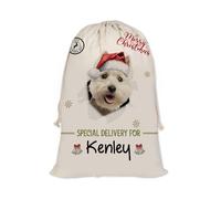 GABSHAIM Christmas Santa Sack with West Highland White Terrier Westie Dog Custom Name Large Cotton Linen Santa Bag Special Delivery for Family Friend Xmas Decor 19.5 x 27.5 Inch