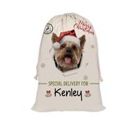 GABSHAIM Christmas Santa Sack with Yorkshire Terrier Yorkie Dog Custom Name Large Cotton Linen Santa Bag Special Delivery for Family Friend Xmas Decor 12 x 15 Inch Style 4
