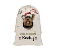 GABSHAIM Christmas Santa Sack with Yorkshire Terrier Yorkie Dog Custom Name Large Cotton Linen Santa Bag Special Delivery for Family Friend Xmas Decor 12 x 15 Inch Style 1